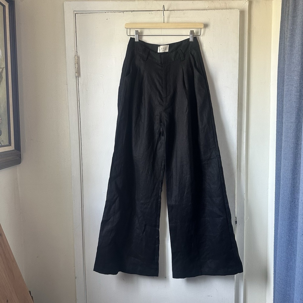 Dissh Holden Pants Black Linen High Waisted Wide Leg Minimal Designer Size 4 NWT